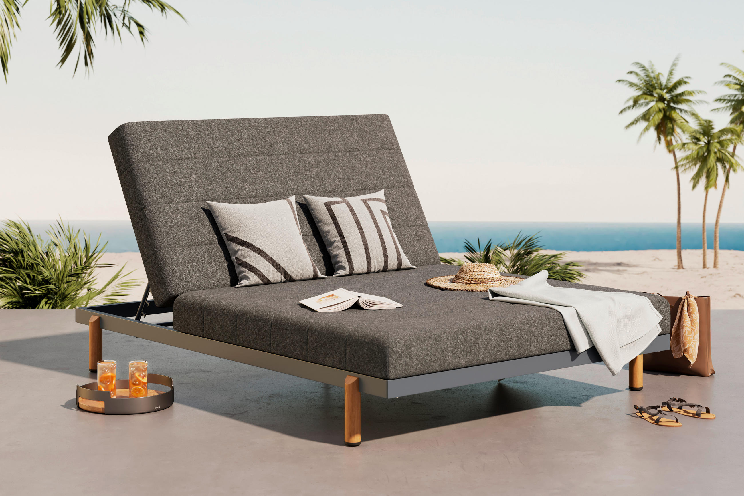SONNENINSEL 203/38.5/148 cm Aluminium  - Dunkelgrau/Naturfarben, MODERN, Textil/Metall (203/38.5/148cm) - Ambia Garden