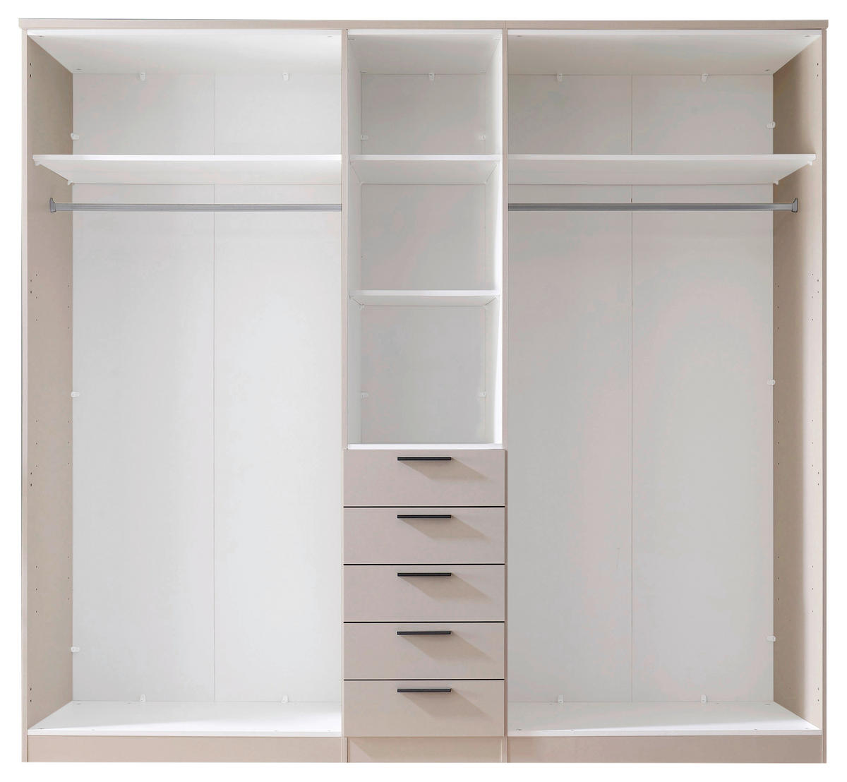 KLEIDERSCHRANK 225/210/52 cm,  in Kaschmir, 5-türig  - Kaschmir/Schwarz, KONVENTIONELL, Holzwerkstoff/Kunststoff (225/210/52cm) - Livetastic