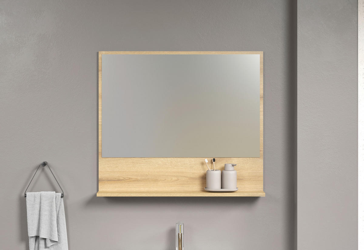 BADEZIMMERSPIEGEL 80/74/14 cm  - Eichefarben, Trend, Glas/Holzwerkstoff (80/74/14cm) - MID.YOU
