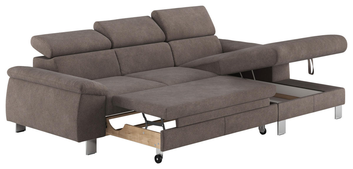 ECKSOFA in Flachgewebe Dunkelgrau  - Chromfarben/Dunkelgrau, Design, Textil/Metall (244/166cm) - Livetastic