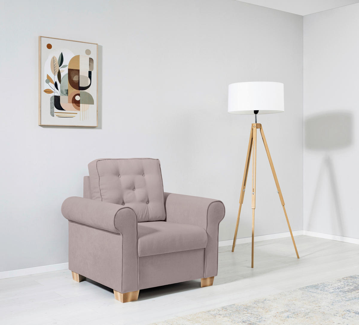 SESSEL in Taupe  - Taupe/Buchefarben, Design, Holz/Textil (93/89/82cm) - MID.YOU