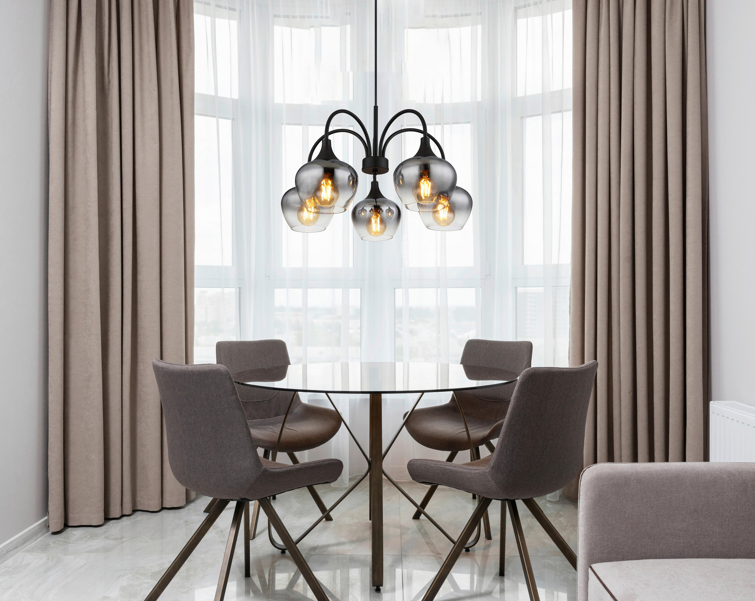HÄNGELEUCHTE 55/120 cm    - Schwarz, Design, Glas/Textil (55/120cm) - Globo