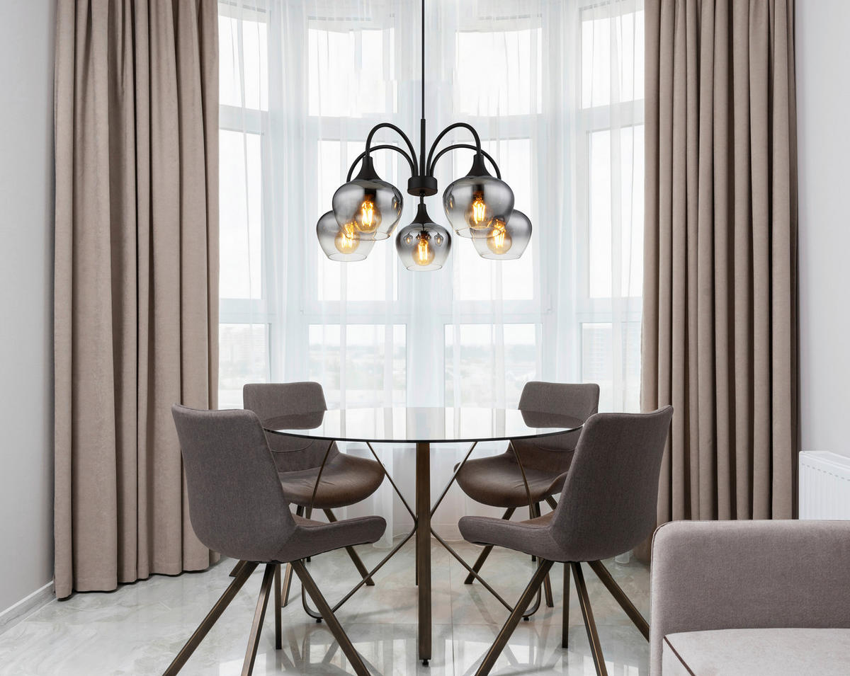HÄNGELEUCHTE 55/120 cm    - Schwarz, Design, Glas/Textil (55/120cm) - Globo