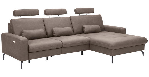 ECKSOFA in Mikrofaser Taupe 302/180 cm - Taupe/Schwarz, KONVENTIONELL, Textil/Metall (302/180cm) - Carryhome