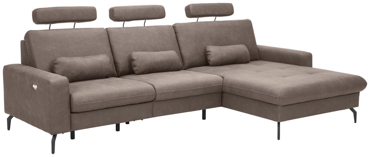 ECKSOFA Taupe Mikrofaser  - Taupe/Schwarz, KONVENTIONELL, Textil/Metall (302/180cm) - Carryhome