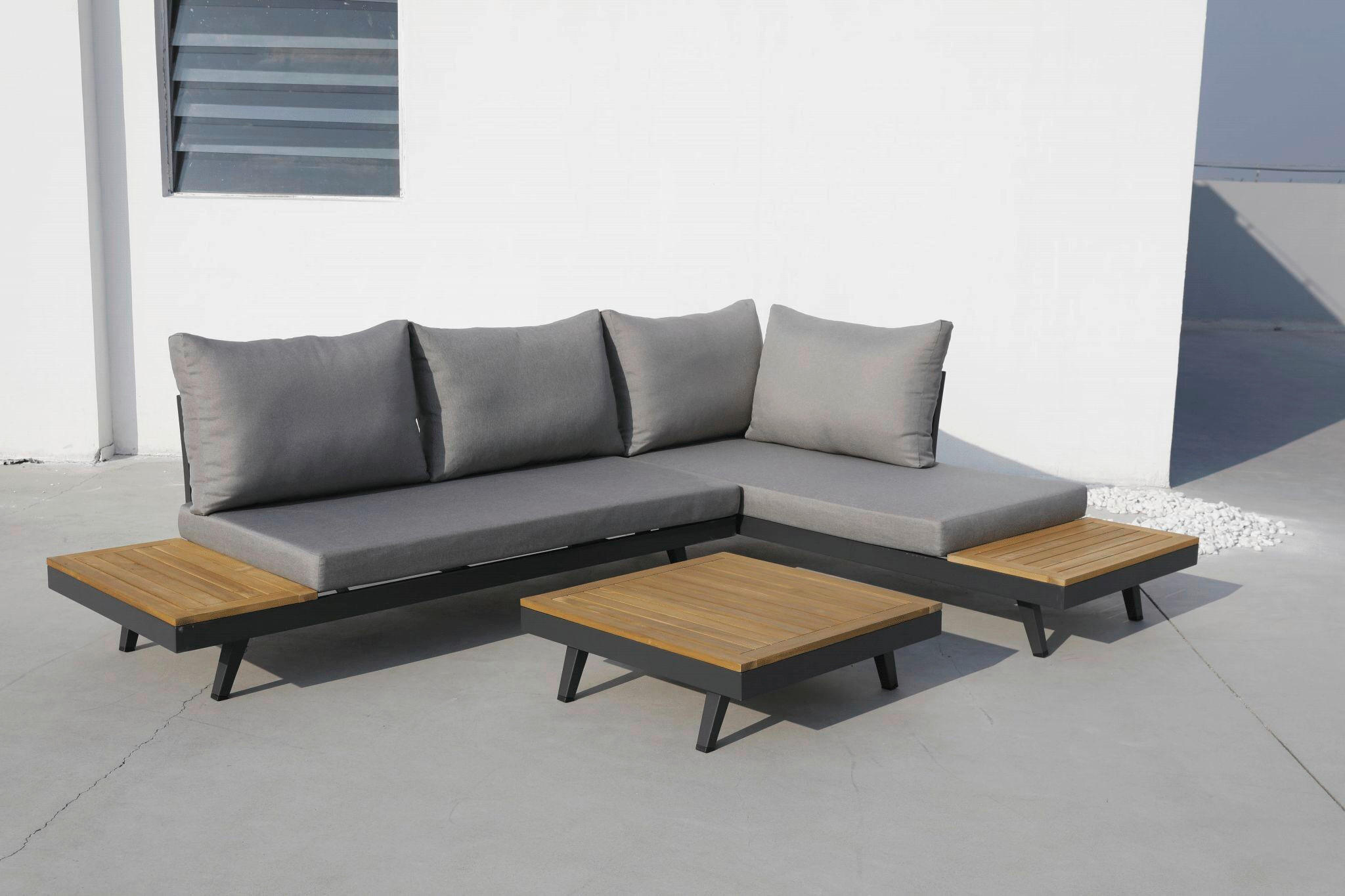 LOUNGEGARNITUR  175/175 cm  Akazie Aluminium  - Anthrazit/Silberfarben, Basics, Holz/Textil (175/175cm) - Gardenson