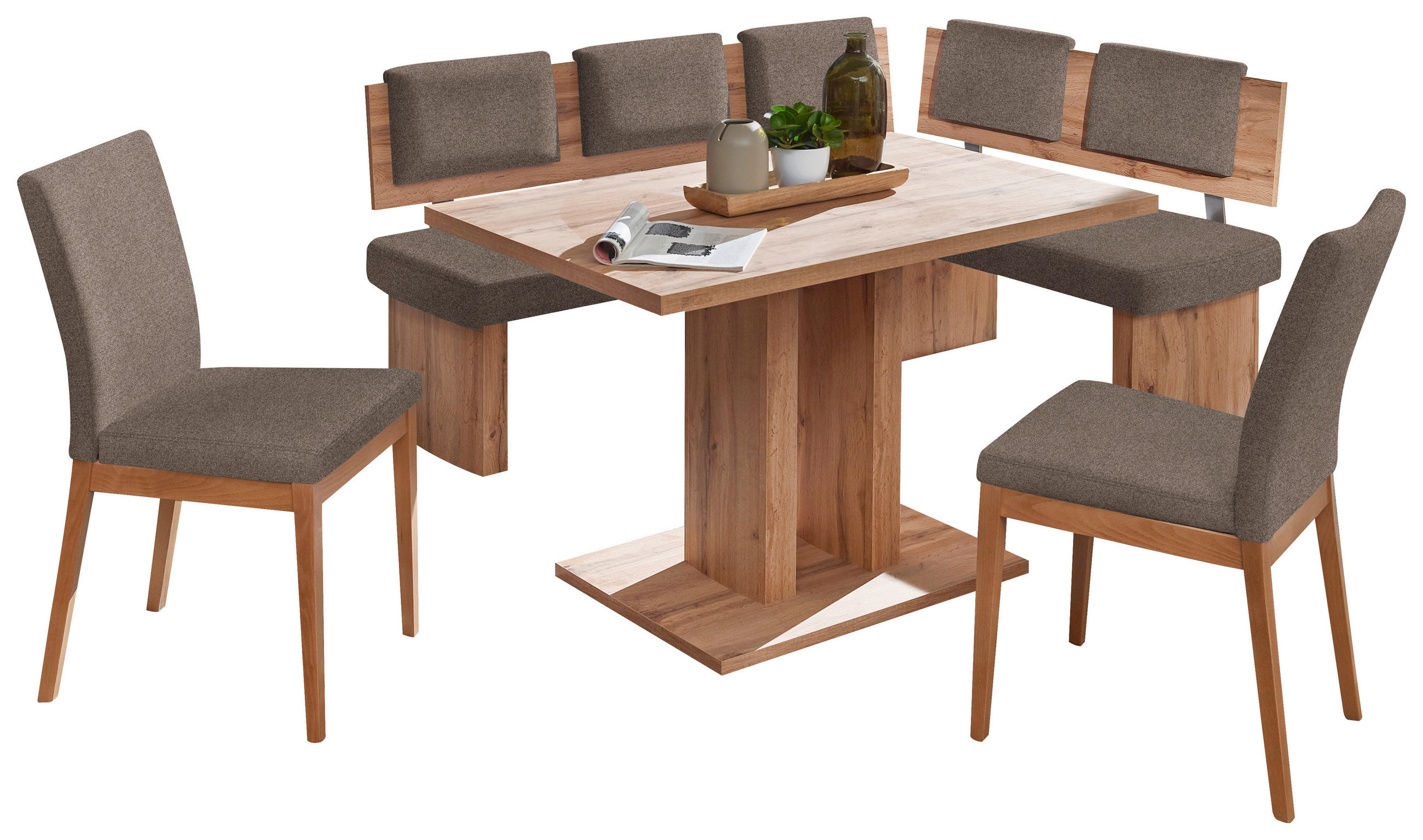 ECKBANKGRUPPE Textil, Holzwerkstoff Braun, Eichefarben  - Eichefarben/Braun, Konventionell, Holzwerkstoff/Textil - Cantus