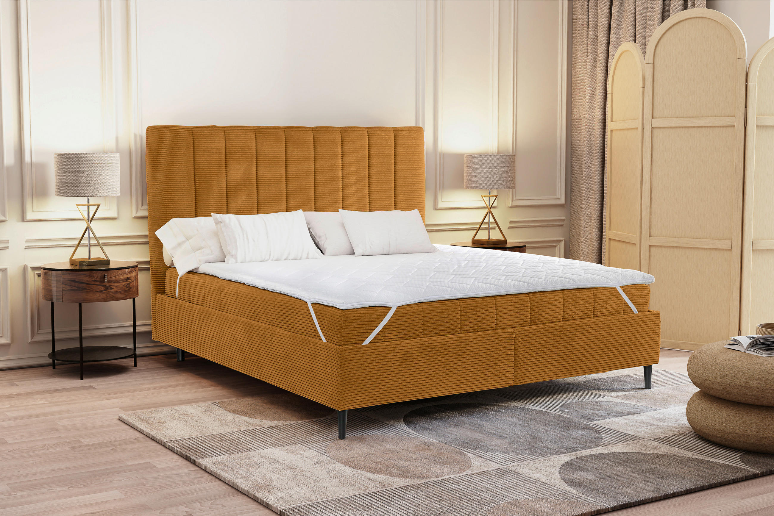 POLSTERBETT Matratze, Lattenrost 180/200 cm  in Kupferfarben  - Creme/Schwarz, LIFESTYLE, Holz/Textil (180/200cm) - Livetastic