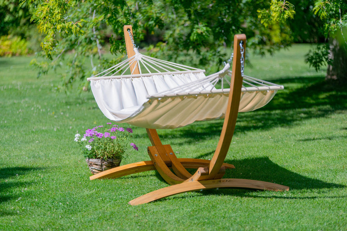 HÄNGEMATTE Mischgewebe Weiß  - Eukalyptusholzfarben/Naturfarben, KONVENTIONELL, Holz/Textil (320/120/120cm) - La Siesta