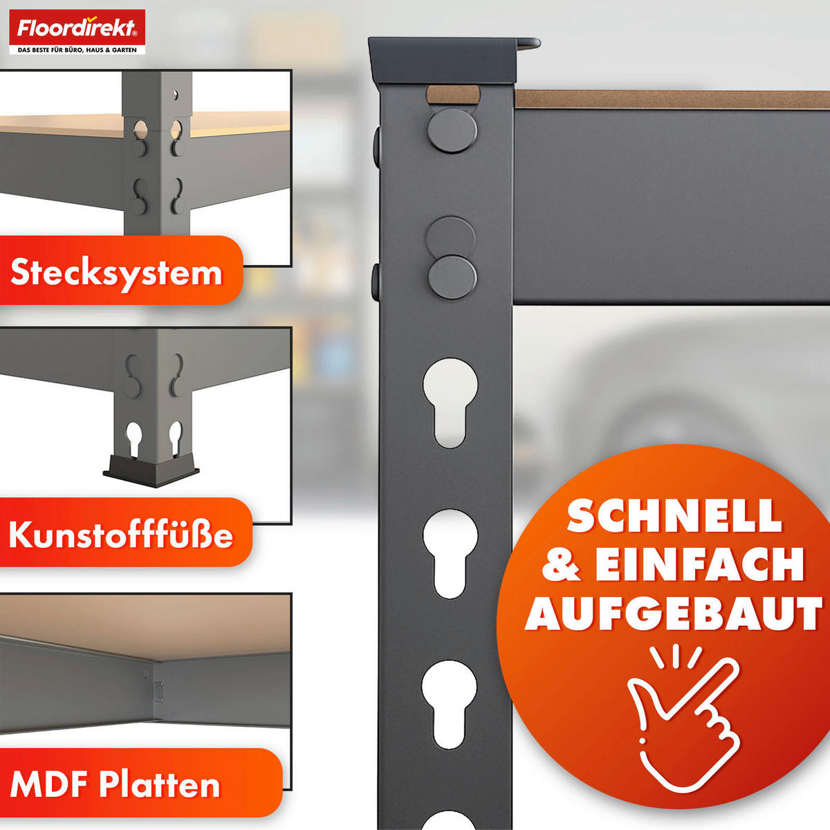 SCHWERLASTREGAL 90/180/45 cm  - Anthrazit, Basics, Naturmaterialien/Metall (90/180/45cm) - Floordirekt