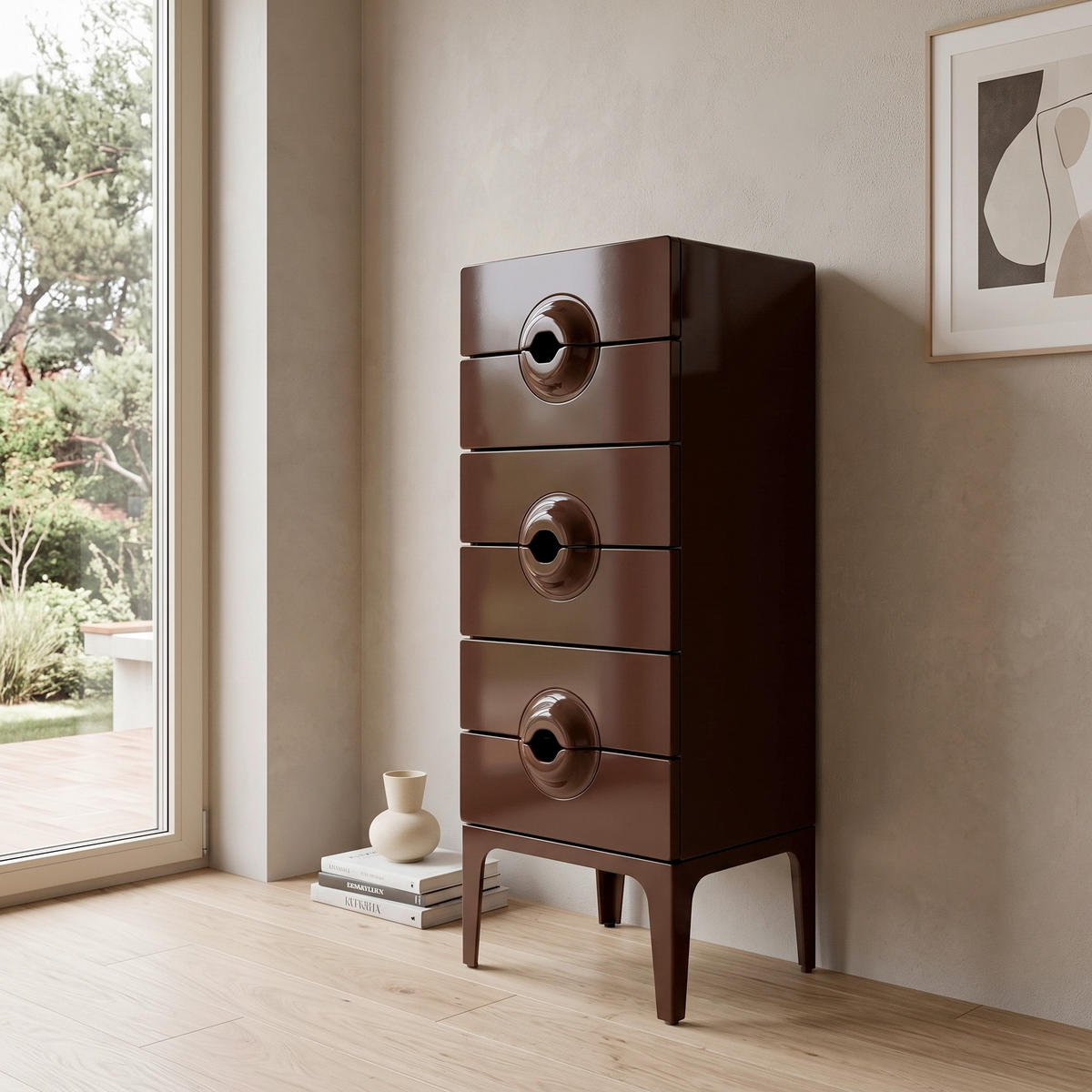 KOMMODE Merge, 44/120/45 cm, 6 Schublade(n)  - Rot/Braun, Design, Holz (44/120/45cm) - Livetastic