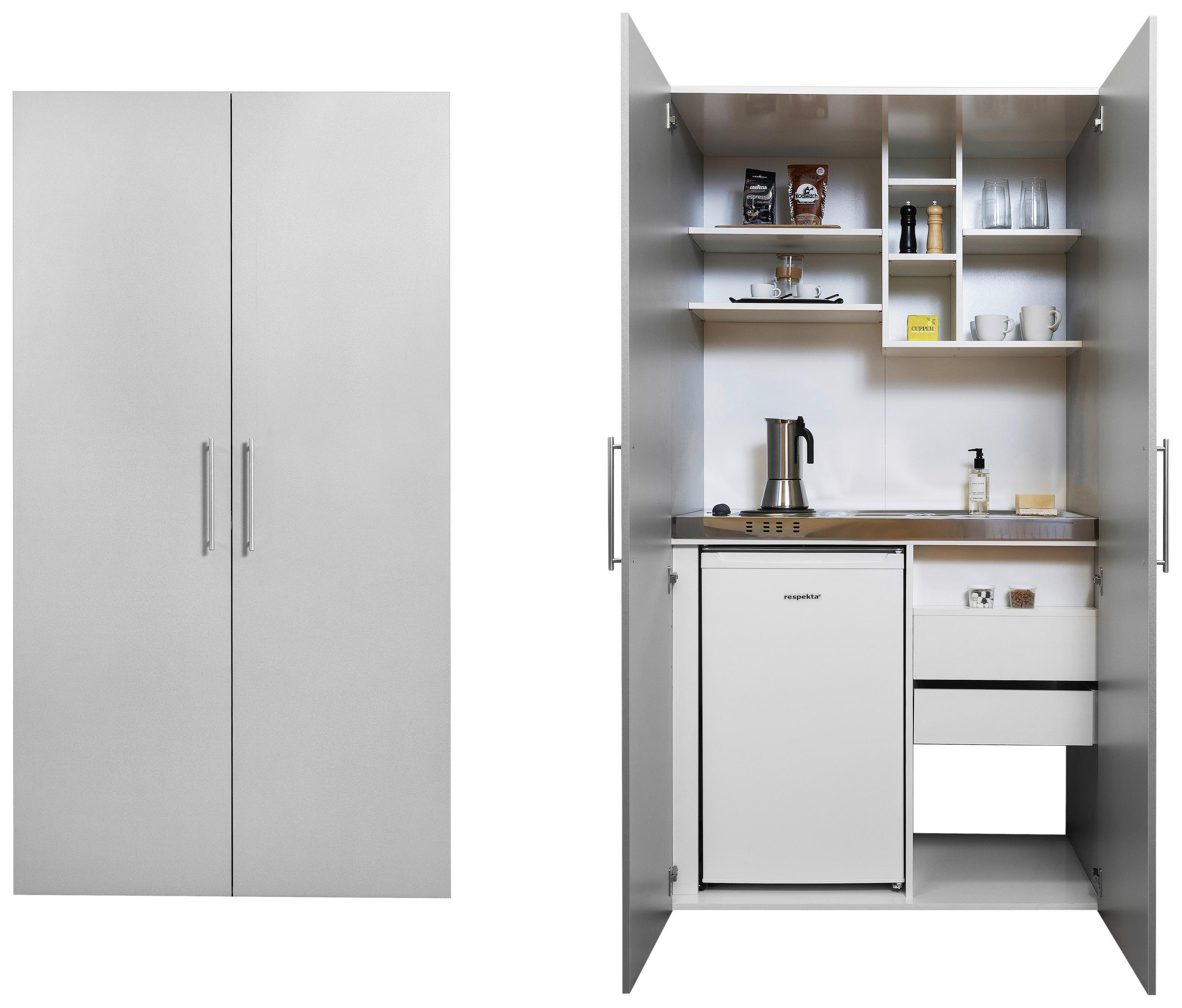 SCHRANKKÜCHE 104/193/67 cm in Silberfarben - Silberfarben, MODERN, Metall (104/193/67cm) - Respekta
