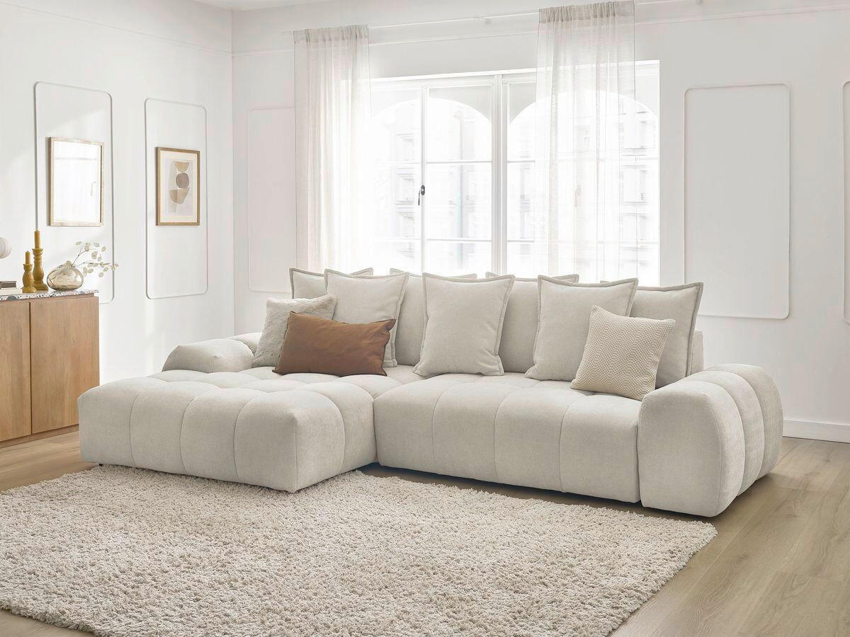 ECKSCHLAFSOFA EVEREST  mit Rücken echt, Armteil links, Armteil rechts Struktur Beige  - Beige/Schwarz, MODERN, Kunststoff/Textil (318/180cm) - Livetastic