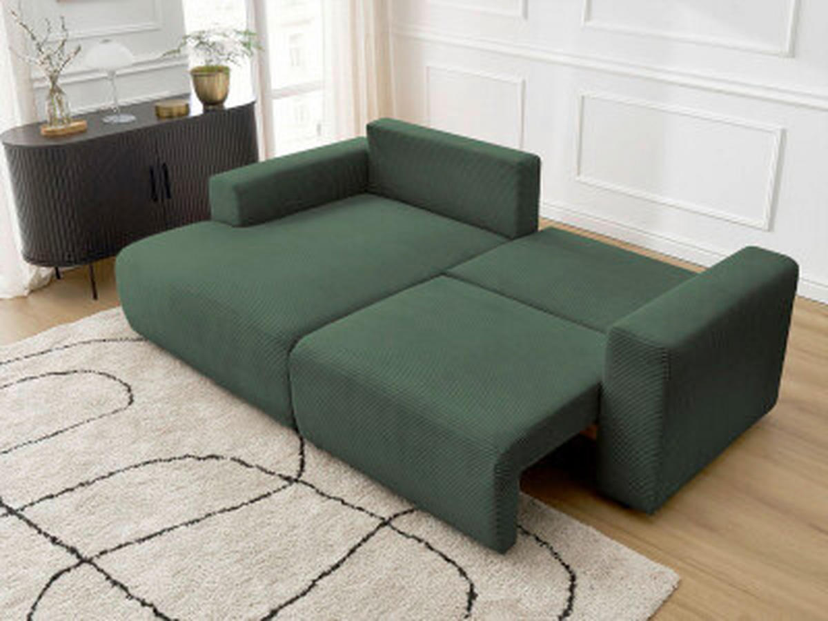 ECKSOFA Ottomane links  ATILLA Dunkelgrün Cord  - Dunkelgrün/Schwarz, MODERN, Kunststoff/Textil (149/244cm)
