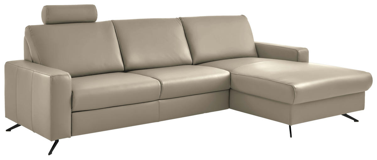 ECKSOFA in Echtleder Ecru  - Ecru/Schwarz, Design, Leder/Metall (267/165cm) - Lomoco