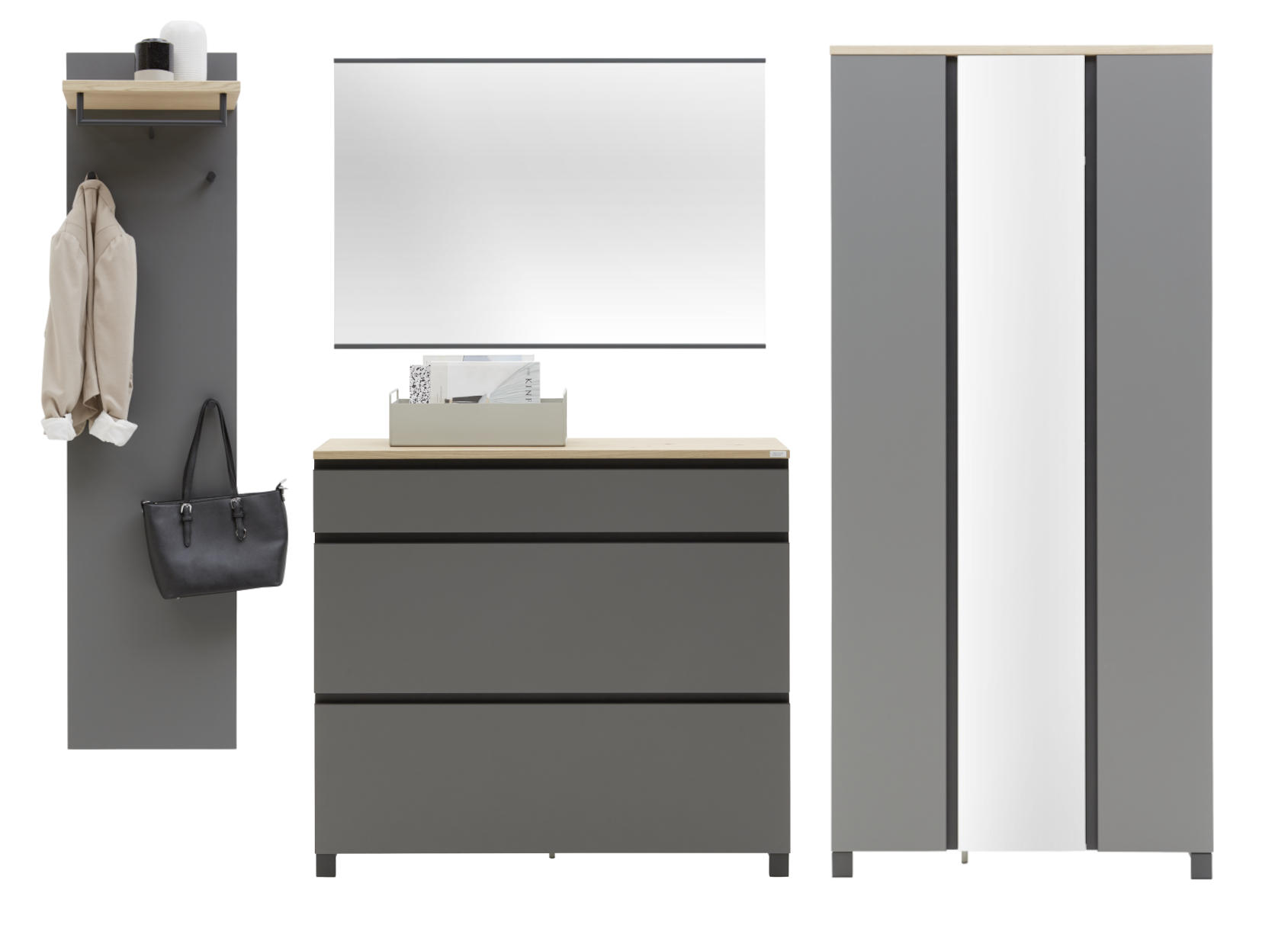 GARDEROBE Anthrazit, Grau, Eichefarben - Eichefarben/Anthrazit, Design, Holz/Metall (270/193/37cm) - Dieter Knoll
