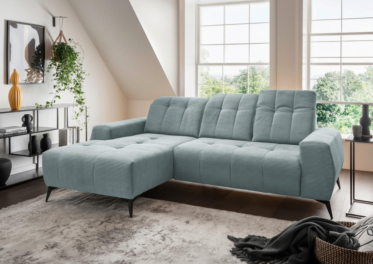 ECKSOFA in Cord Hellblau  - Schwarz/Hellblau, Modern, Textil/Metall (180/258cm) - Livetastic