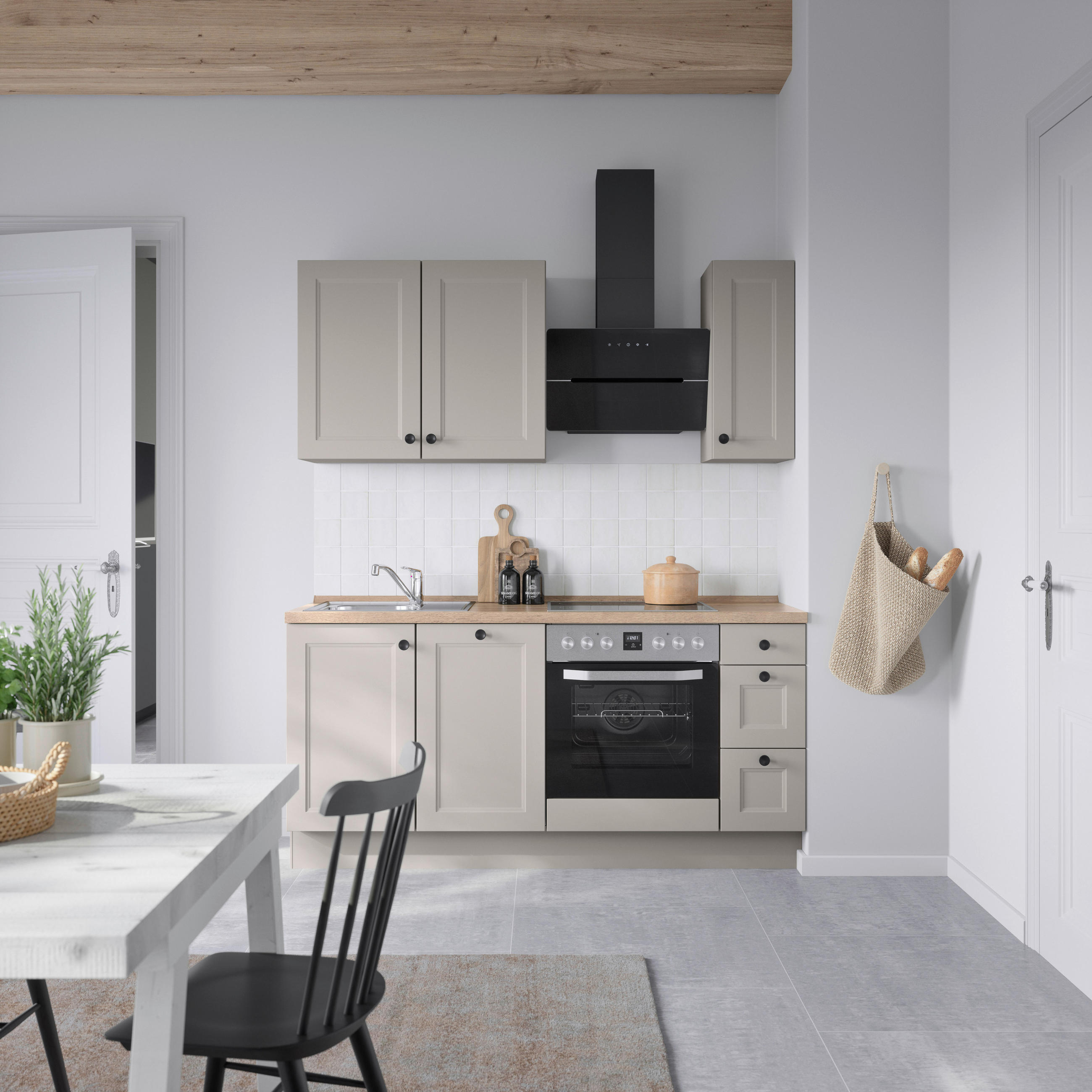 KÜCHENBLOCK 180 cm   in Grau  - Schwarz/Grau, MODERN, Holzwerkstoff/Metall (180cm) - Nobilia