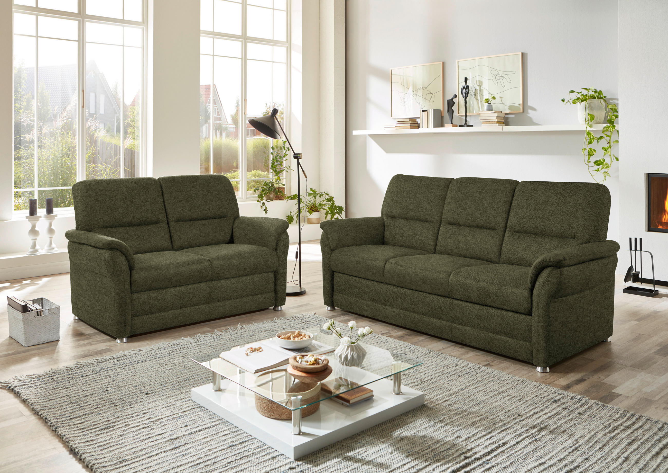 SITZGARNITUR Mikrofaser Dunkelgrün  - Dunkelgrün/Alufarben, KONVENTIONELL, Textil/Metall (192/96/89cm) - Beldomo Comfort