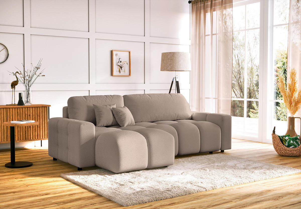 ECKSOFA Luki Taupe Bouclé  - Taupe/Schwarz, Design, Kunststoff/Textil (233/142cm) - Livetastic
