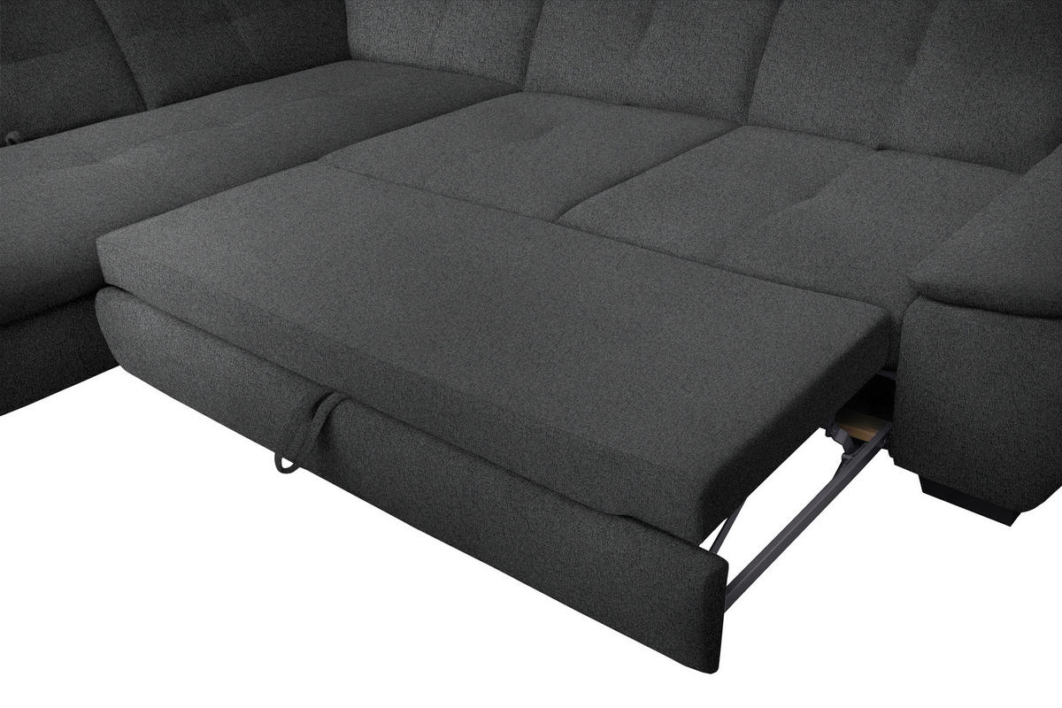 ECKSOFA in Flachgewebe Dunkelgrau  - Dunkelgrau/Schwarz, Design, Textil/Metall (313/242cm) - Xora