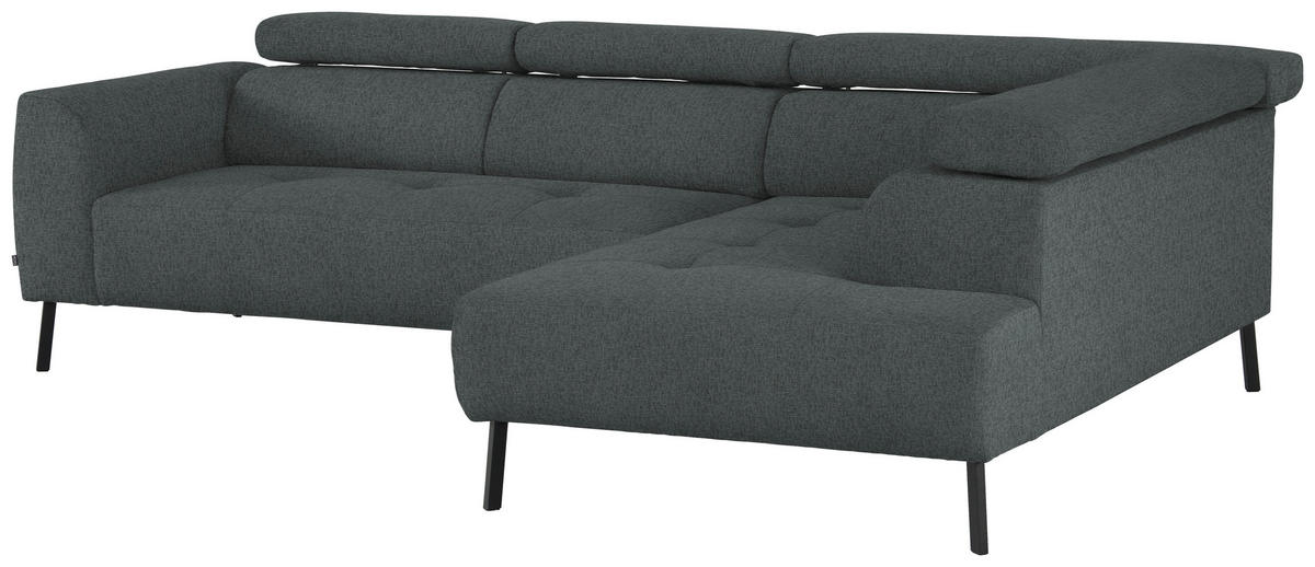 ECKSOFA in Chenille Grau  280/205 cm  - Schwarz/Grau, Design, Textil/Metall (280/205cm) - Xora