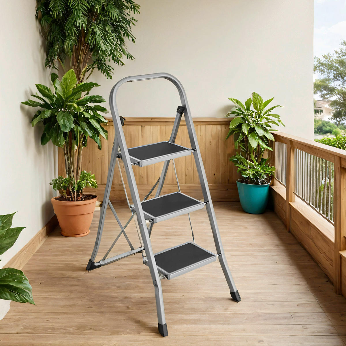 KLAPPTRITTLEITER - Grau, Basics, Metall (46,5/105/74,5cm)