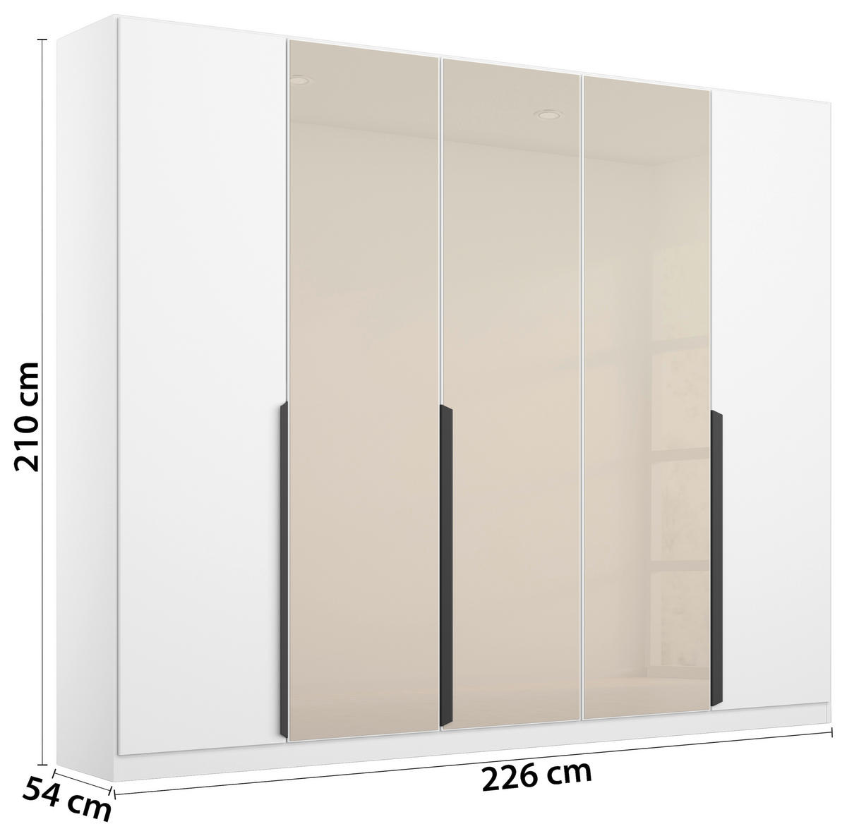 DREHTÜRENSCHRANK in Weiss, Champagner  - Weiss/Champagner, Modern, Glas/Holzwerkstoff (225/210/54cm) - Rauch Möbel