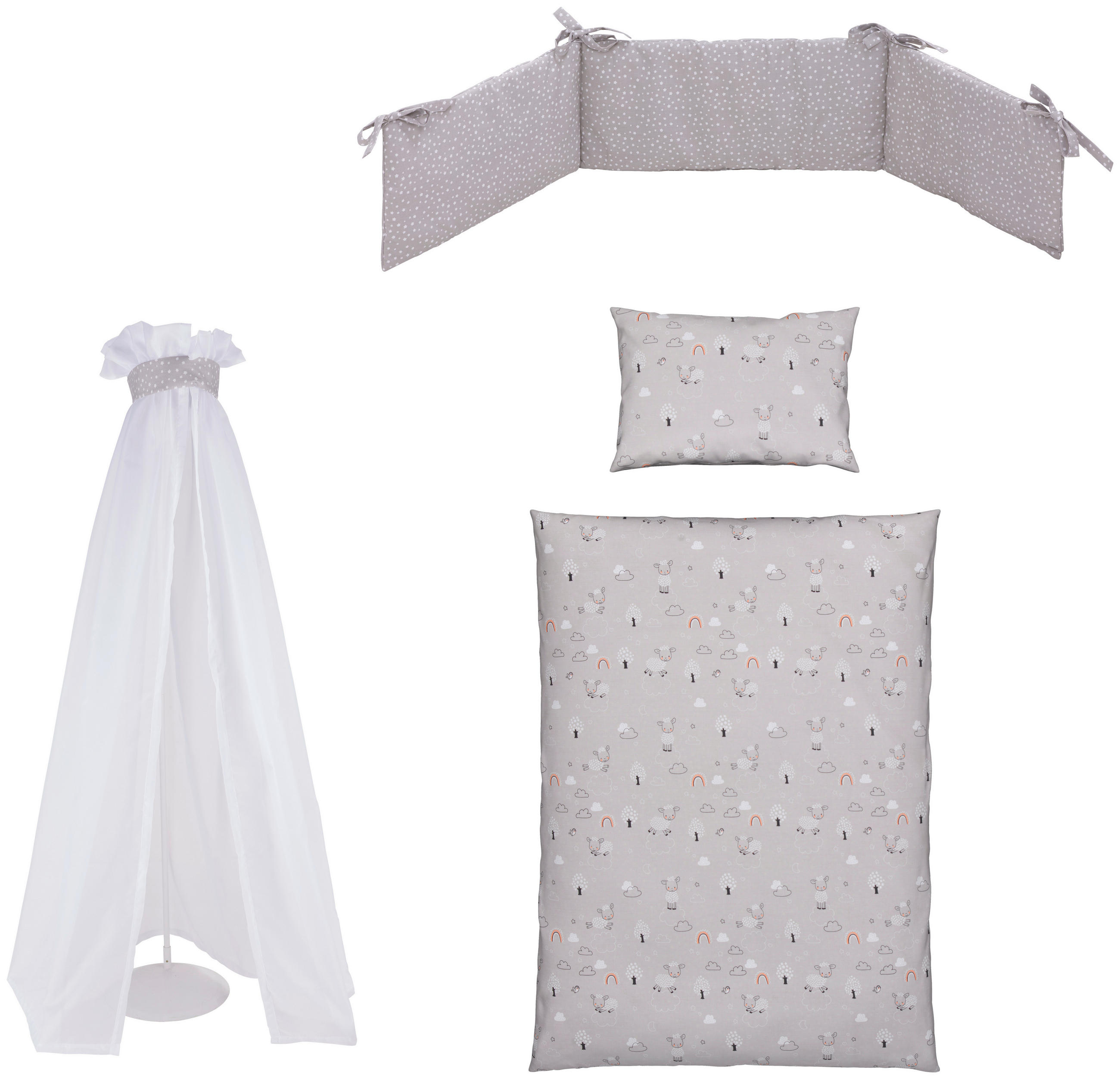 RÁCSOS KISÁGY SZETT 4 részes Cozy Sheep  - natúr/fehér, Basics, textil (100/140/160cm) - Patinio