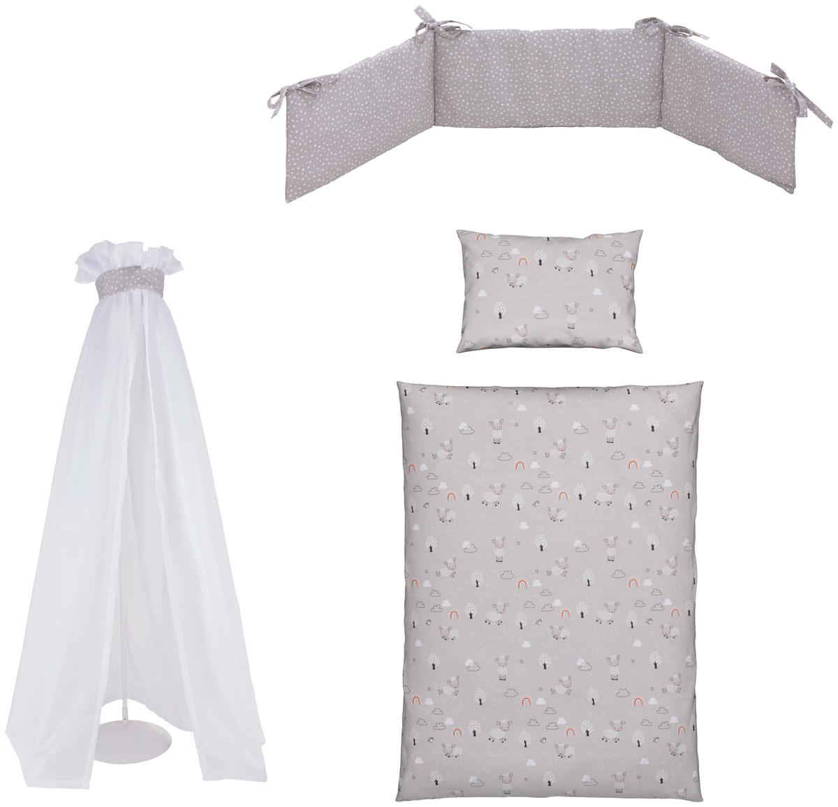 RÁCSOS KISÁGY SZETT 4 részes Cozy Sheep  - natúr/fehér, Basics, textil (100/140/160cm) - Patinio