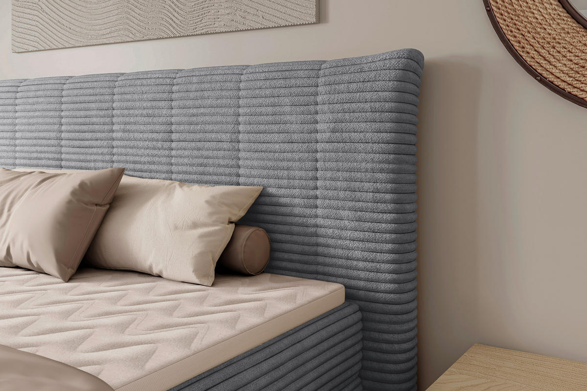 BOXSPRINGBETT 180/200 cm,  in Dunkelgrau, gepolstertes Kopfteil, Bettkasten, Topper, Matratzen, H2 + H2 = mittel  - Dunkelgrau/Schwarz, Design, Kunststoff/Textil (180/200cm) - Chameo