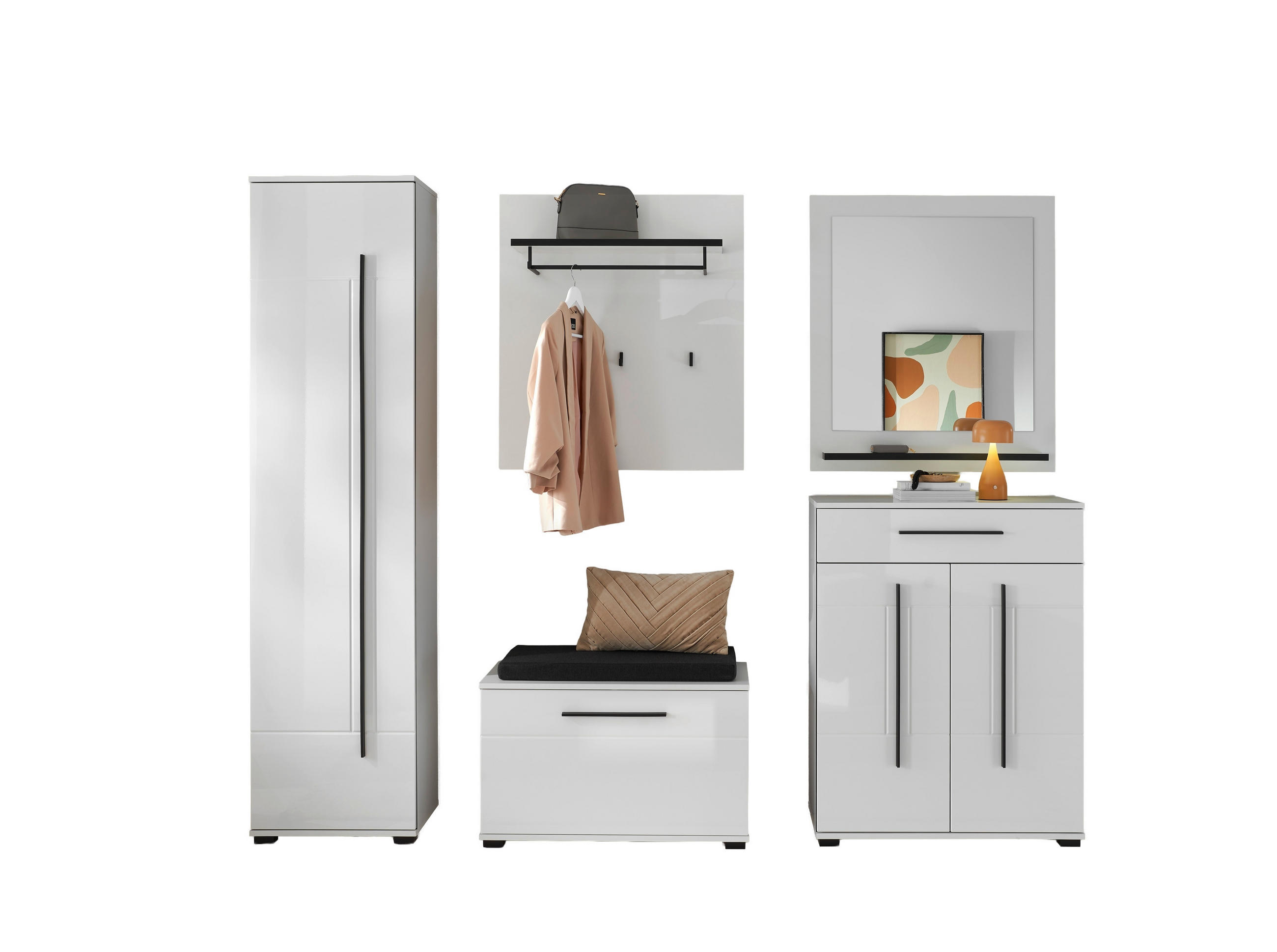 GARDEROBE 6-teilig  in 230/201/39 cm  - Weiß Hochglanz/Weiß, MODERN, Holzwerkstoff (230/201/39cm) - MID.YOU