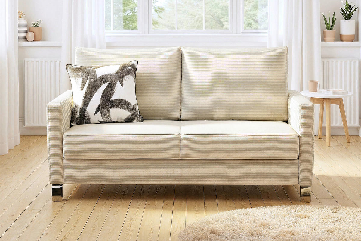 SCHLAFSOFA Flexa Feincord Beige  inkl. Rückenkissen, Bettkasten, Schlaffunktion, Rücken echt, Relaxfunktion, Stauraum  - Chromfarben/Beige, Design, Textil/Metall (140/90/95cm) - Bali