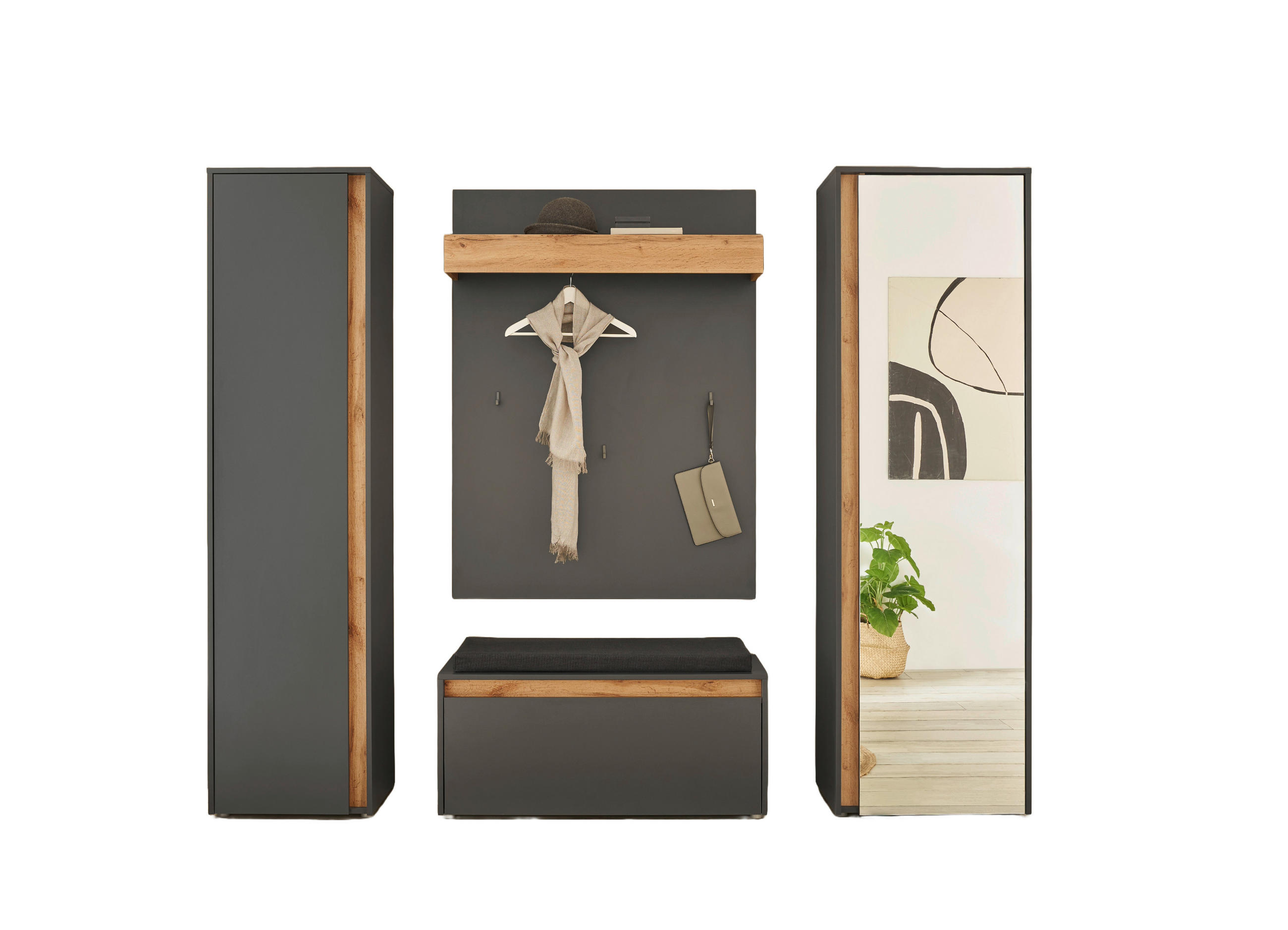 GARDEROBE 4-teilig  in 230/200/40 cm  - Anthrazit/Eiche Wotan, Design, Holzwerkstoff (230/200/40cm) - Modante