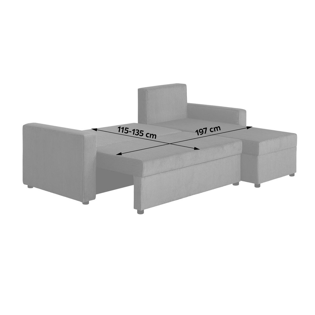 ECKSOFA Dunkelgrau Cord  - Dunkelgrau/Creme, Design, Kunststoff/Textil (228/147cm) - P & B