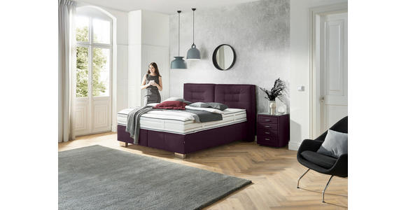 BOXSPRINGBETT 180/200 cm,  in Brombeere, Matratze, H2 + H2 = mittel  - Chromfarben/Brombeere, KONVENTIONELL, Textil (180/200cm) - Dieter Knoll
