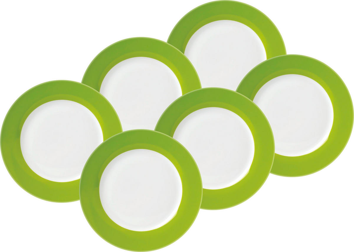 SPEISETELLERSET VARIO 6-teilig  - Weiß/Grün, Basics, Keramik (26,5cm) - Van Well