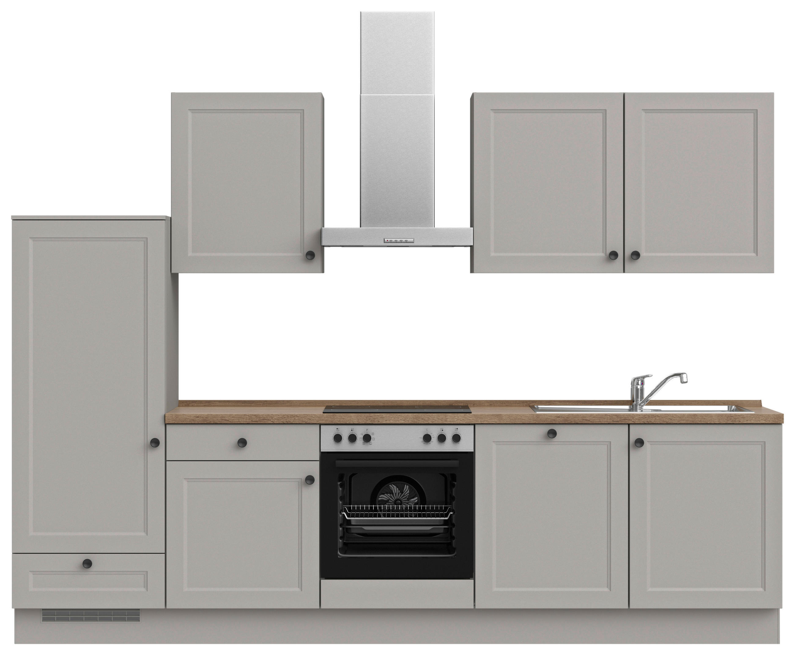 KÜCHENLEERBLOCK 300 cm   in Grau, Eiche dunkel  - Eiche dunkel/Schwarz, MODERN, Holzwerkstoff/Metall (300cm) - Nobilia