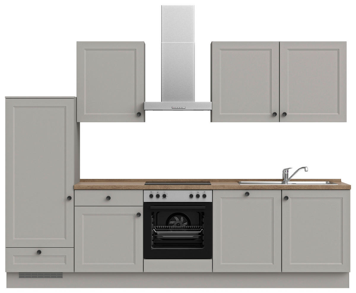 KÜCHENLEERBLOCK 300 cm   in Grau, Eiche dunkel  - Eiche dunkel/Schwarz, MODERN, Holzwerkstoff/Metall (300cm) - Nobilia