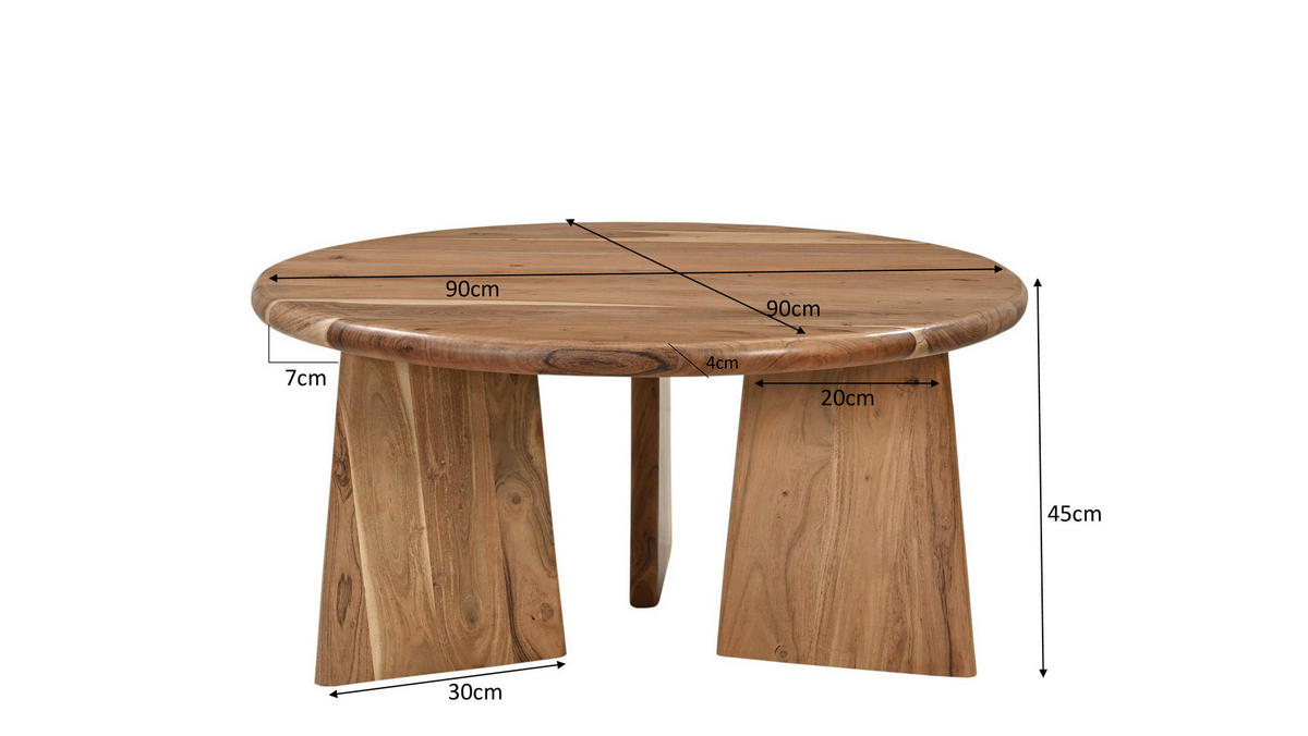 COUCHTISCH Akazie massiv 90/90/44 cm rund Naturfarben  - Naturfarben, Design, Holz (90/90/44cm) - MID.YOU