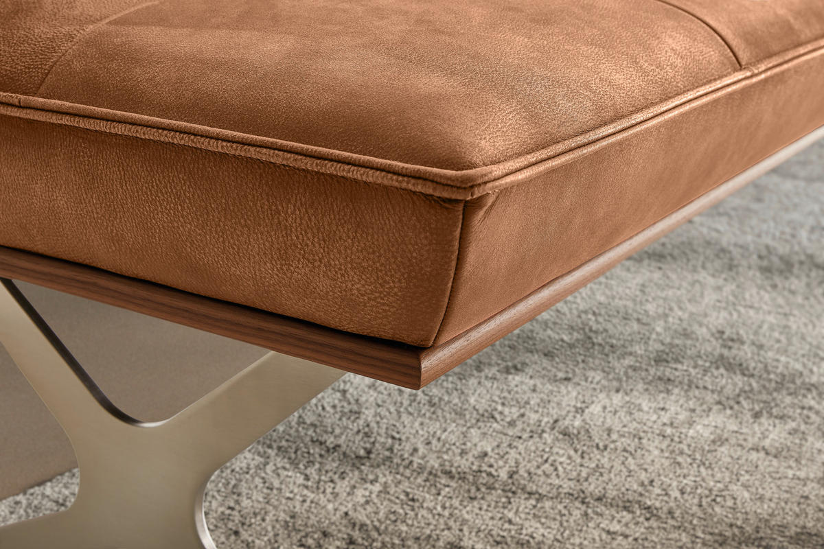 SITZBANK in Holz, Metall, Leder Edelstahlfarben, Cognac  - Edelstahlfarben/Cognac, Design, Leder/Holz (214/88/66cm) - Koinor