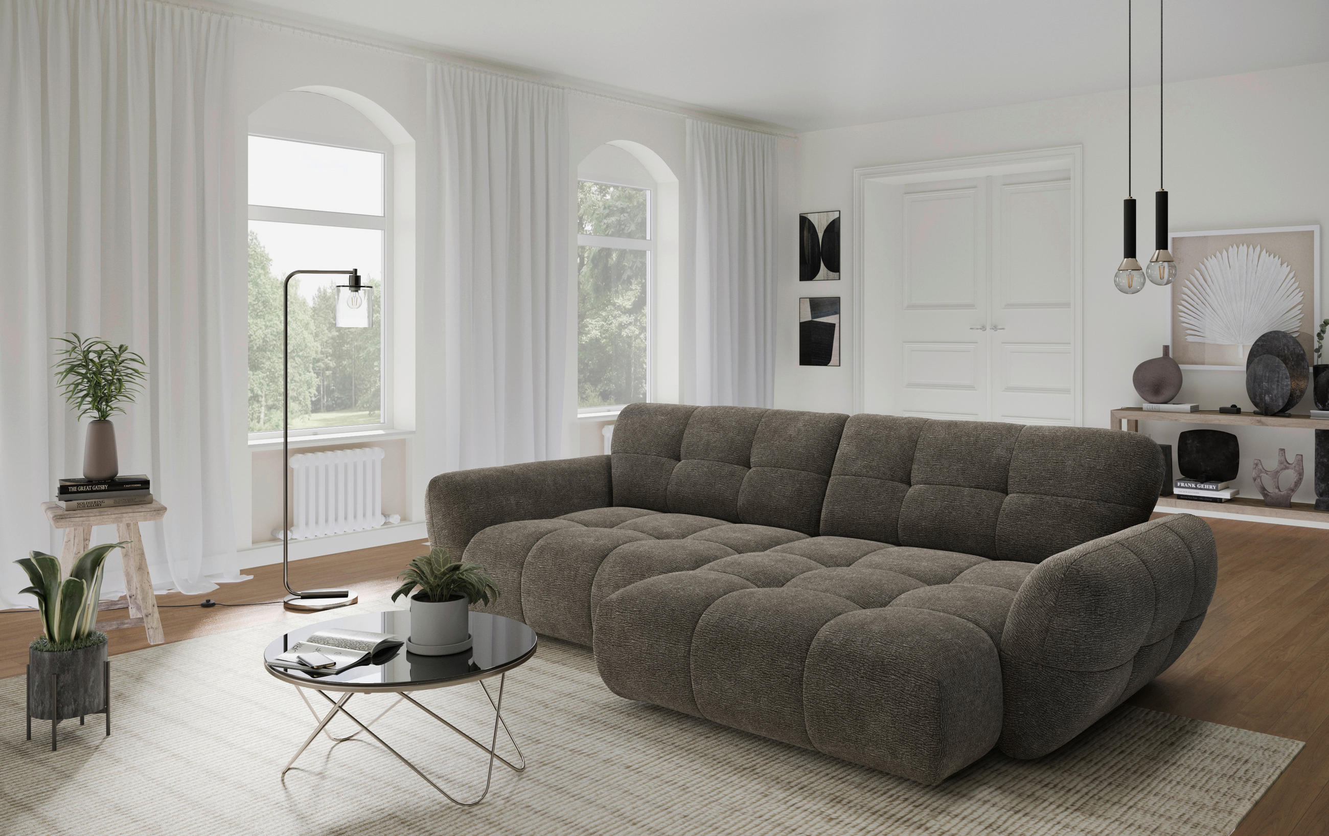 ECKSOFA NIVO Graubraun Chenille Rücken echt  - Graubraun/Schwarz, MODERN, Kunststoff/Textil (312/175cm) - Livetastic