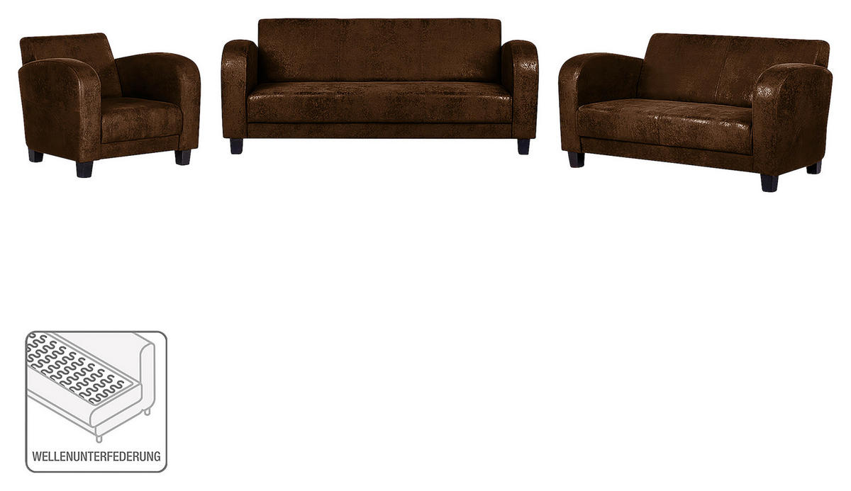 SITZGARNITUR in Lederlook Braun  - Dunkelbraun/Braun, Design, Textil (92/80/89cm) - Livetastic