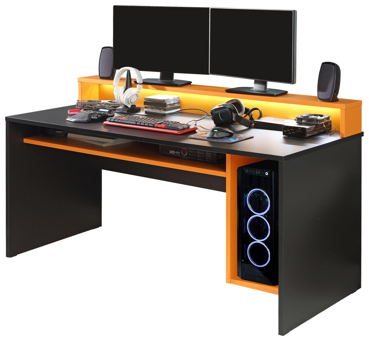 GAMINGTISCH Orange, Schwarz  - Schwarz/Orange, MODERN, Holzwerkstoff/Kunststoff (160/69/93,8cm) - MID.YOU