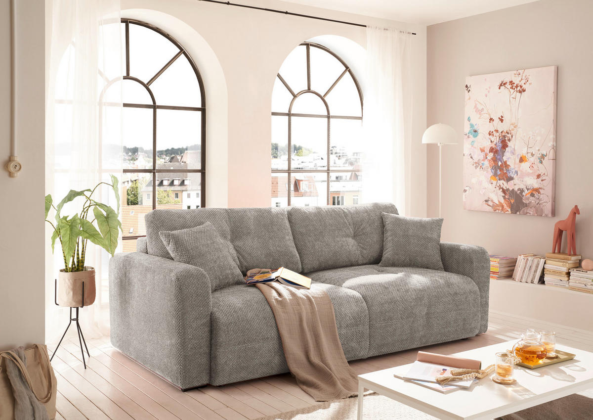 SCHLAFSOFA in Mikrovelours Taupe  - Taupe/Schwarz, Konventionell, Kunststoff/Textil (235/88/120cm) - MID.YOU