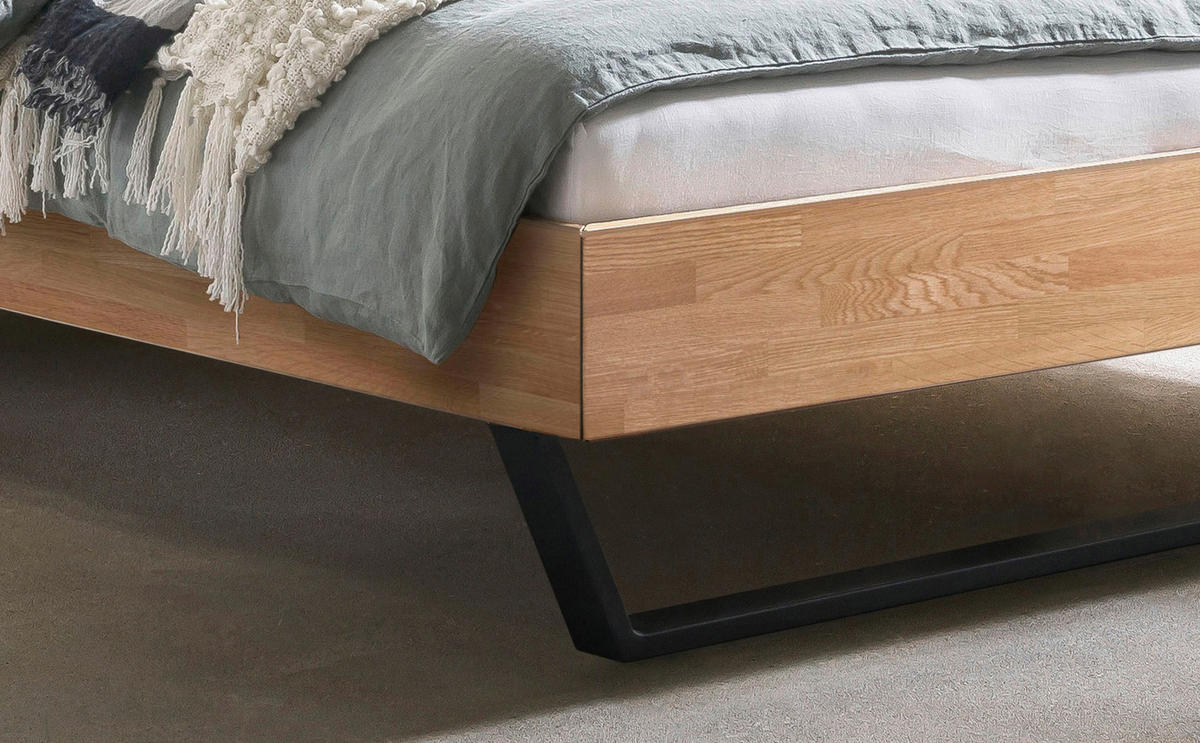 BETT 180/200 cm,  in Eichefarben,  - Eichefarben/Schwarz, Design, Holz/Metall (180/200cm) - Hasena