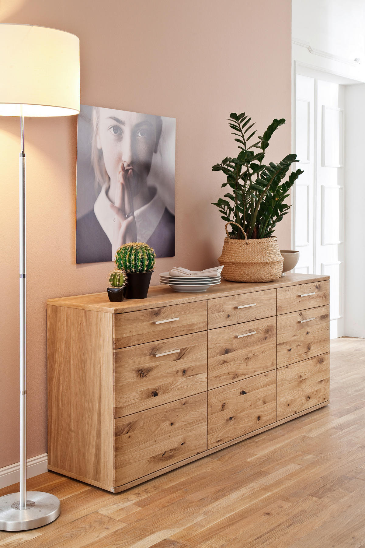 ŠIROKÁ KOMODA, sukový dub, farba duba, 180/78/44 cm - čierna/farba duba, Design, kov/drevo (180/78/44cm) - Livetastic