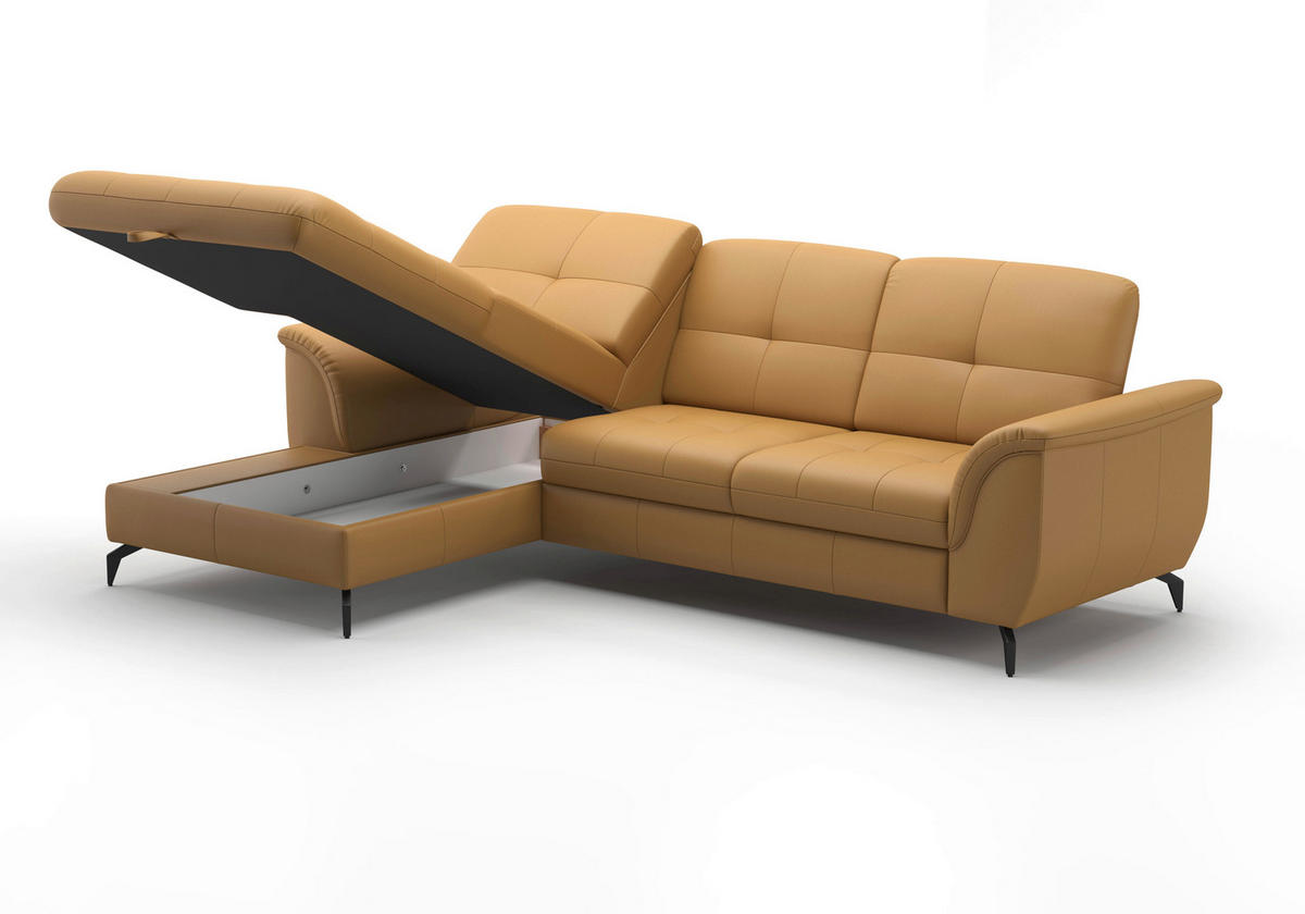 ECKSOFA in Echtleder Currygelb  164/262 cm  - Currygelb/Schwarz, MODERN, Leder/Metall (164/262cm) - Sit & More