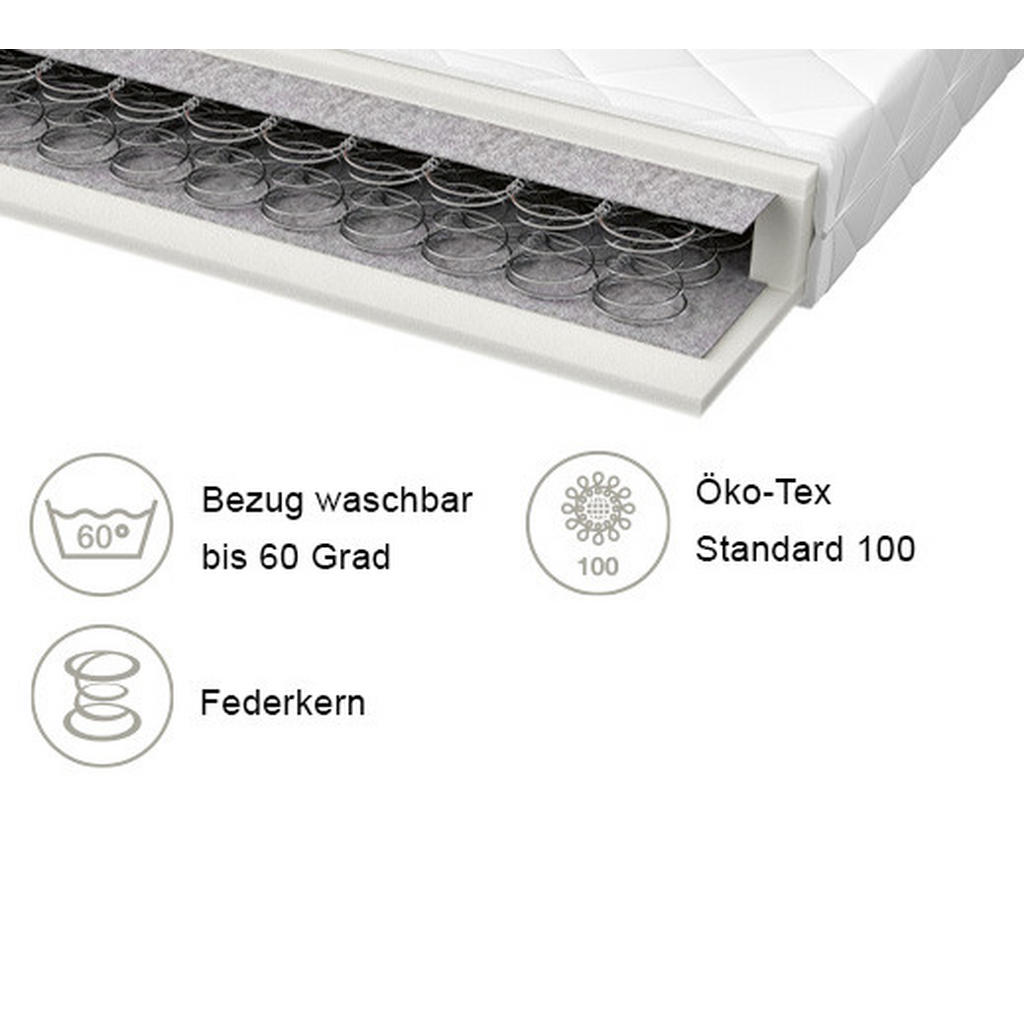 Thumbnail - Boxxx Federkernmatratze, Weiß, Textil, H2, rechteckig, 90x200 cm, Oeko-Tex® Standard 100, Bezug abnehmbar/waschbar, alte...