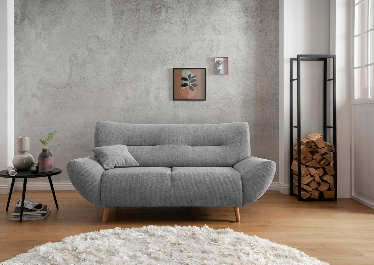 2-SITZER-SOFA Chenille Silberfarben  - Wildeiche/Silberfarben, MODERN, Holz/Textil (173/81/90cm) - MID.YOU